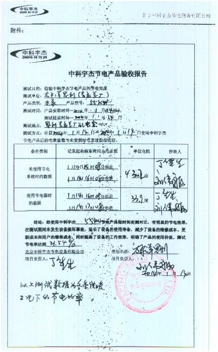 中科宇杰節電產品驗收報告 中科宇杰節電產品驗收報告